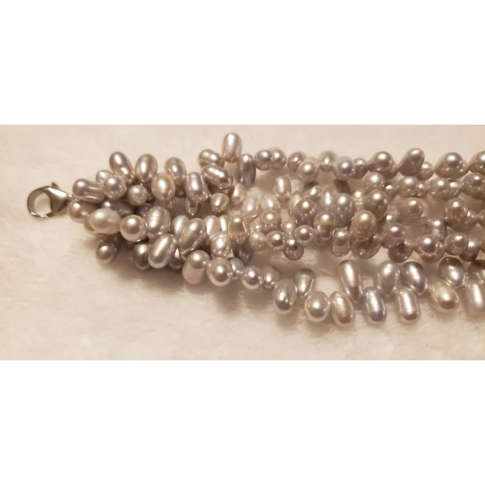 LUCORAL Gray Cultured Freshwater Pearl Multi Strand Necklace Sterling Silver - Picture 4 of 7
